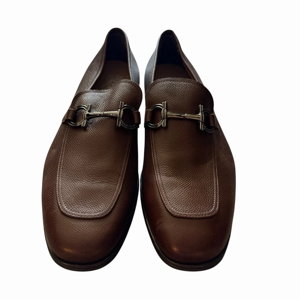 Salvatore Ferragamo Men's Scarlet Gancini  Leather Loafers Brown 10.5 E - Picture 2 of 8